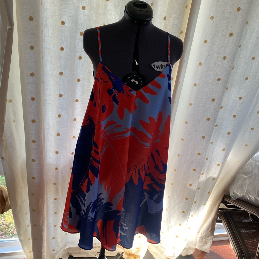 Tropical print blue and red Nicholas dress
